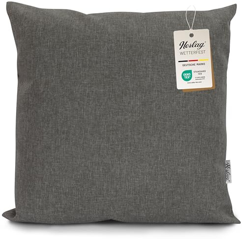 Herlag Sunny Outdoor Dekokissen 50x50cm – wetterfest & UV-beständig – waschbarer Bezug mit Reißverschluss – inkl. Innenkissen – Zierkissen für Balkon & Garten – Gartenkissen für draußen – Grau