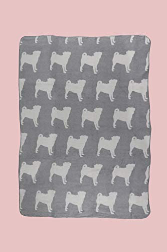 jilda-tex Wohndecke Tier-Decke Kuscheldecke Luxusdecke Tagesdecke Baumwolldecke (Mops - Grau, 130 x 170 cm)