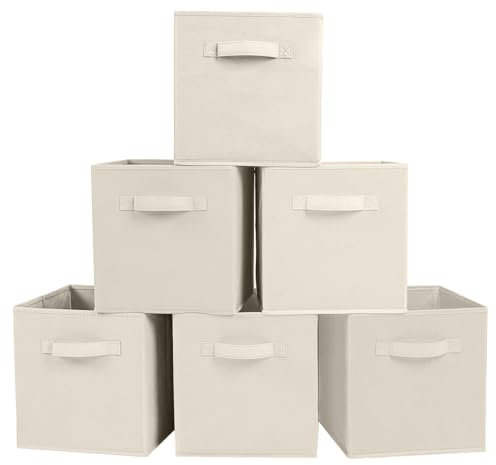 PowerKing Aufbewahrungsbox Organizer aus Stoff, 6-er faltbar Aufbewahrungsbehälter Aufbewahrung Box Würfel - Beige