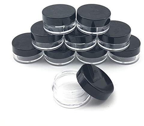 XIAONAN 100 x 2g Plastic Small Sample Empty Clear Containers with Black Lids Covers Cases Holder for Cream Lotion Cosmetic Makeup Oils Lip Balms Liquid Pigments