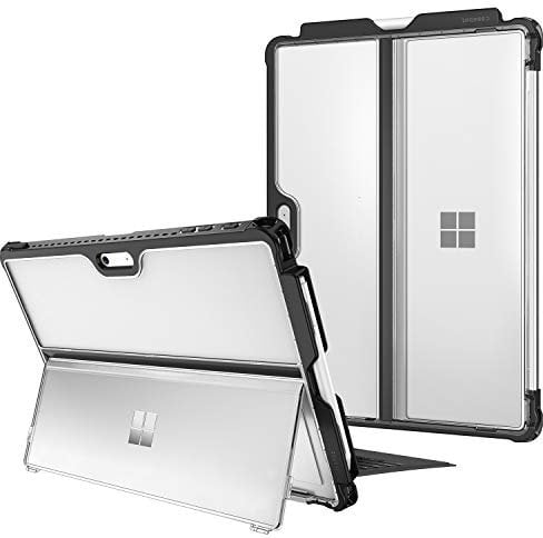 FINTIE Case Compatible with Microsoft Surface Pro 7 Plus / 7/6 / 5 / LTE - Shockproof Folio Protective Rugged Cover Fit Type Cover Keyboard and Original Kickstand, Frost Clear