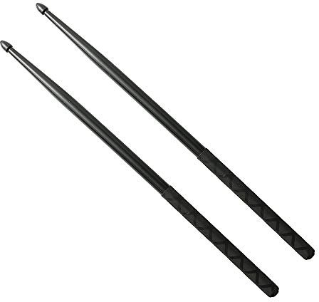 Baguettes de batterie en nylon 5A légères et durables avec poignées antidérapantes pour enfants et adultes (noir)