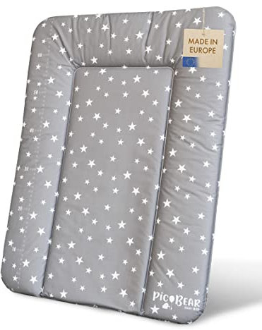 pic Bear Wickelauflage - hochwertige OEKO-TEX Wickeltischauflage - pflegeleichte Wickelunterlage - Auflage Wickelkommode - 50 x 70 cm - Sterne grau-weiß