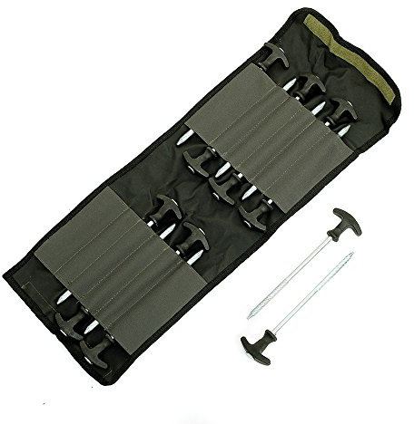 Lucx Heringe-Set 12-TLG + Tasche für Bivvy Erdnägel Zeltnägel T-Pegs für Angelzelte Karpfenzelte