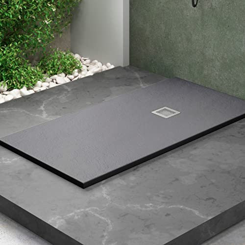 Plato de ducha Stone Coat - Carga Mineral con Resina recubierto de Gel Coat Válvula y Rejilla incluido. (80 x 170 cm, Gris Antracita)