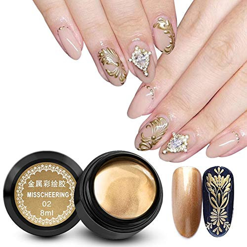 8ml / Bouteille Vernis à Ongles Vernis à Ongles Métalliques Vernis à Ongles Créatif Colle Peinte Métallique Élastique, Vernis à Ongles Gel Métallique Vernis UV Vernis(doré 02)