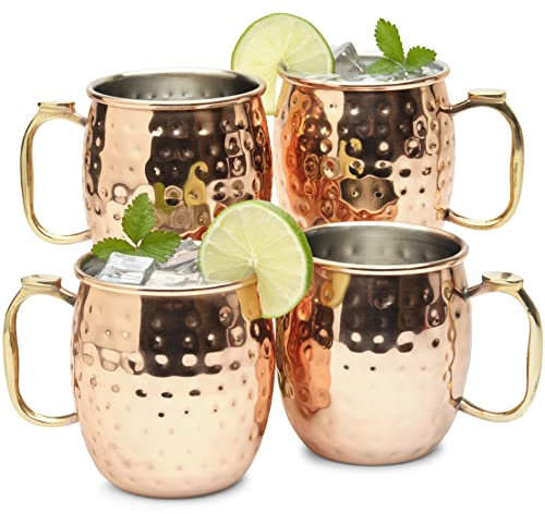 Artisan Crafted Kitchen Science Stainless Steel Lined Moscow Mule Copper Mugs 18 Ounce Set of 4 Gift Set! Durable and Food-Safe Copper Mugs