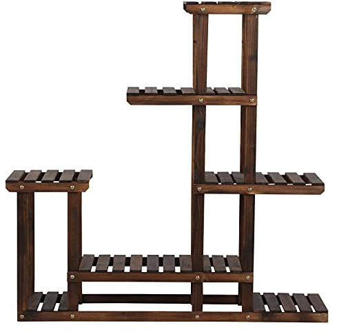 Yaheetech Pflanzenständer Balkon Blumenregal aus Holz Pflanzenregal 6-stufige Pflanzentreppe Blumenleiter Outdoor Garten 97 x 96 x 25 cm
