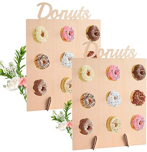 Aohcae 2 Stück Donut Wall, 9 Löcher Donut Ständer Donut Stand Holz für Hochzeit, Geburtstagsfeier, Süßigkeitenwagen, Party
