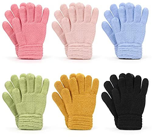TAGVO Handschuhe & Fäustlinge für Mädchen 6 Paare, Kinder Handschuhe, Handschuhe Strick Kinder Bunte Cute, Winter Warme Strickhandschuhe, Unisex-Strickhandschuh für den täglichen Gebrauch