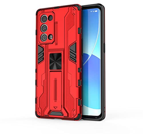 SEEKOO Cover per Oppo Reno 6 Pro 5G (Reno6 Pro 5G), doppio strato rinforzato difesa TPU Silicone Antiurto Armatura Protezione Custodia con Staffa e Supporto - Rosso