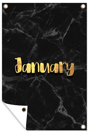 Outdoor-Poster Poster Wanddeko draußen Deko Garten Gartenposter 40x60 cm Kalender - Januar - Gold - Marmor