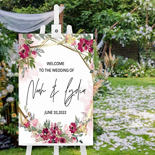 Panneau de bienvenue à notre mariage en bois - Panneau de bienvenue Marsala Blush - Panneau de bienvenue personnalisé pour le mariage des vœux de mariage personnalisés - 76,2 x 50,8 cm