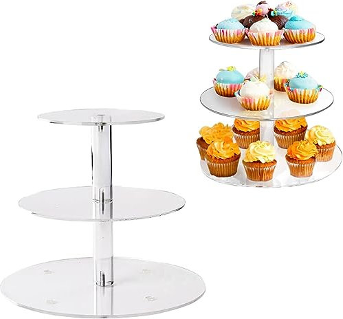 Hayagive 3 Tier Round Shape Acrylic Cupcake Tower Dessert Stand Holder Pastry Display Cookie Candy Buffet Stand for Wedding, Birthday, Party Decorative Supplies
