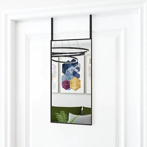 vidaXL Espejo de Puerta Pared Colgante Vestidor Maquillaje Tocador Baño Rectangular Pie Interior Decorativo Salón Pasillo Cristal y Aluminio Negro