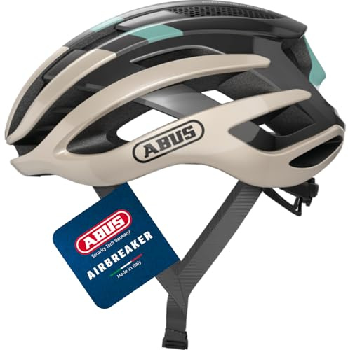ABUS Rennradhelm AirBreaker - High-End Fahrradhelm für den professionellen Radsport - für Jugendliche und Erwachsene - Helm für Damen und Herren - Gold/Türkis, Größe M