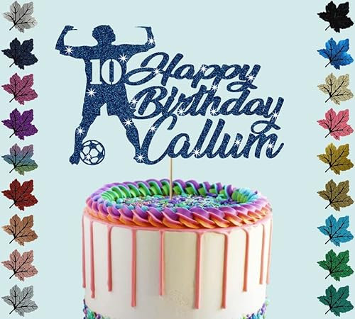 Football Personalised Birthday Player Glitter Cake Topper With Any Age & Name (Marine)