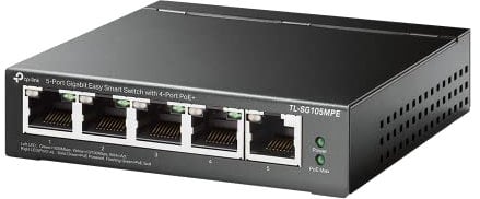 TP-Link TL-SG105MPE 5 Port Managed PoE Switch mit 4 PoE+ Ports (120 Watt, IEEE-802.3af/at PoE,lüfterlos, Plug-and-Play, Robustes Metallgehäuse) Schwarz