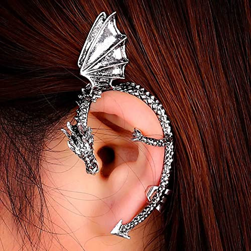 Cimenexe Punk Drachen Manschettenohrring Silber Drachenknorpel Wickelohrring Huggie Drachen Ohrkletterer Ohrring Antiker Drache Manschette Wrap Around Ohrring Schmuck Für Frauen Und Mädchen Geschenke