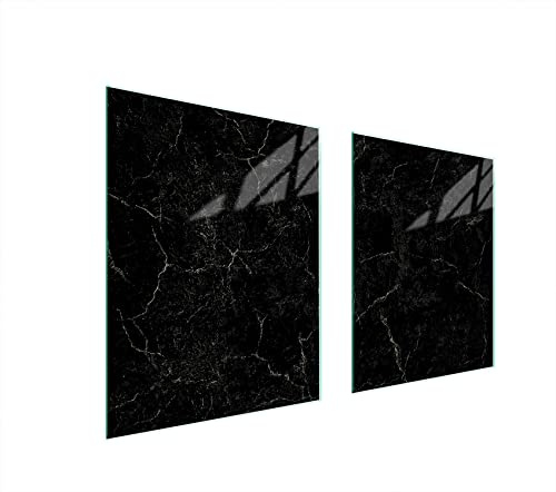 DarHaus Herdabdeckplatten 85x52 Zweiteilig Glas für Elektroherd und Induktion Herdschutz Spritzschutz Glasplatte Deko Schneidebrett, Marmor Schwarz, 4mm Gehärtetes Glas