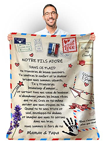 Personalisierte Decke, weich, Fleece, um Ihrem Sohn zu schenken, ungewöhnliche Geschenkidee, nützlich für Geburtstag, Weihnachten, Vatertag, Deko (Mein Sohn signiert Mama & Papa, 130x150 cm)