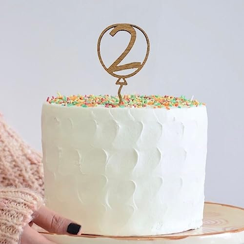 Wooden Number 2 Cake Topper, 2nd Birthday Balloon Shape Oak Cake Topper, Cake Decoration, Age Cake Topper, Childrens Birthday Cake Topper, 2nd Wedding Anniversary
