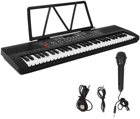 61 Key Electric Keyboard Piano Portable Digital Piano with Microphone Audio Cable Sheet Music Stand Electric Piano for Beginner With Chinese Instructions