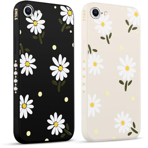 Pnakqil 2 Piezas Funda para Apple iPhone 7/8/SE 2020/2022 4.7,Lindo Patrón Margarita Dibujos Estética Fundas TPU Proteger Caso Silicona Protección Covercon Cámara Ultrafina Suave Carcasa,Crisantemo