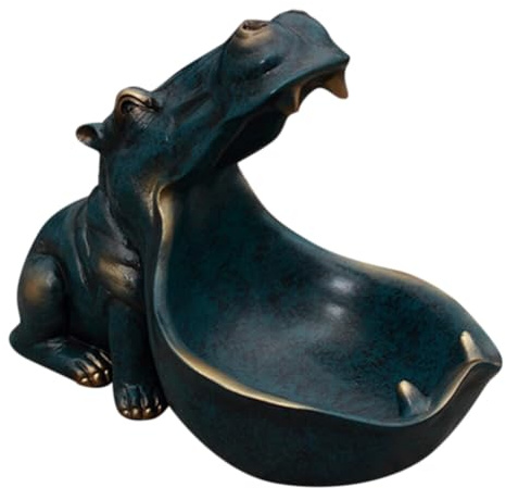 Nilpferd Statue Tischdekoration,Modern Nilpferd Kunstharz Skulptur Deko,Groß Mund Nilpferd Kleinteile Schlüsselbonbons Behälter,Nilpferd Figur Schlüsselschale Schlüssel Deko für Flur Wohnzimmer S