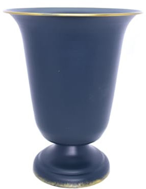 meindekoartikel Dekotopf Pokal mit Goldrand Blumtopf Übertopf Vase aus Metall - Blau - Höhe 30 cm