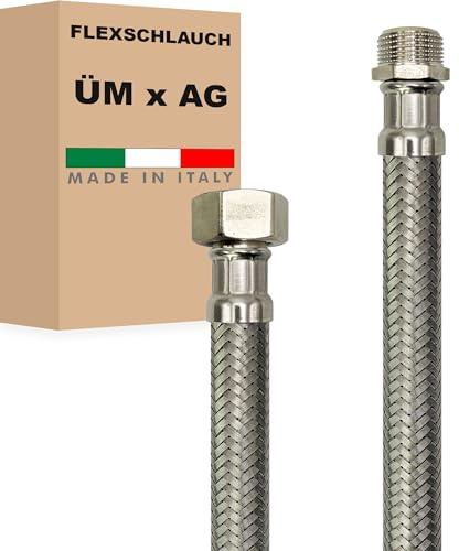 Flexschlauch DN19-3/4 Edelstahl Panzerschlauch Sanitär Hauswasserwerk - Made in Italy (3/4 ÜM x 1 AG, 50 cm)