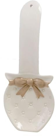 Poggiamestolo in ceramica elegante bianco e tortora decorato coll. fiocco 22008FT