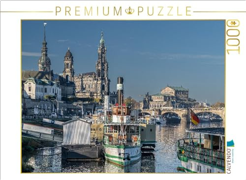 CALVENDO Puzzle Sächsische Dampfschifffahrt mit Blick auf die Hofkirsche | 1000 Teile Lege-Größe 64 x 48 cm Foto-Puzzle für glückliche Stunden