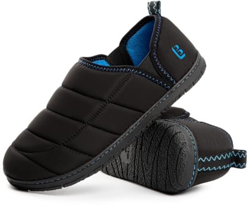 LongBay Men's Memory Foam Slippers with Warm Coral-Fleece Lining Non-Slip Indoor Outdoor House Shoes Black, 12