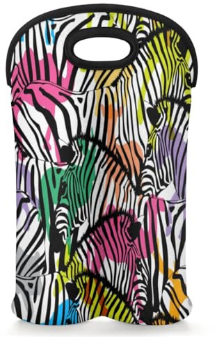 Wine Gift Bag,Wine Carrier Tote Bag Two Bottle Insulated Neoprene Wine/Water.Bottle Holder for Travel with Secure Carry Handle Reusable Wine Tote Carrier, Christmas Gifts Party (Colorful Zebra)