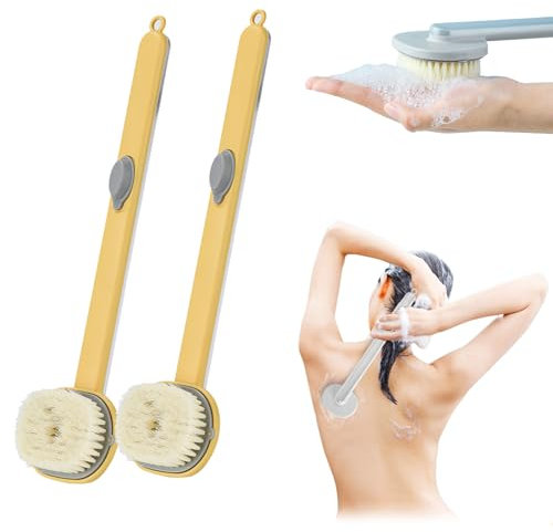 Long Handle Bath Massage Cleaning Brush, Bath Brush Long Handle for Shower, Long Handle Bath Massage Cleaning Brush with Soap Dispenser (A-Yellow)
