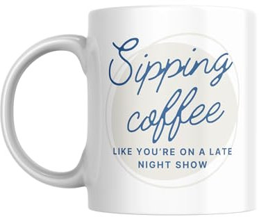 Sticky Art UK Sipping Coffee - Script Mug: Lyric-Inspired Mug, for Music Lover, Coffee Gift, Song Quote, Pop Culture Gift, Small Gift Idea