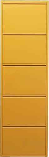 Kare Design Schuhschrank Caruso Gelb, Metall, mit 5 Klappen, Schuhablage für 10 Paar Schuhe, schmal, platzsparend, hoch, Schuhregal, Eingangsbereich, 170x50x15 cm (H/B/T)