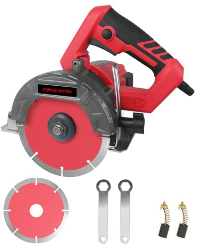 Hancaner Scie sauteuse, scie à pierre sèche 1400 W incl. Ø 110 mm Disque à tronçonner très résistant 12800 tr/min & 0-45° Coupe de phase en marbre, carrelage, céramique, bois, PVC