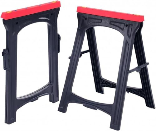 EAZILIFE Folding Sawhorse Twin Pack Trestle Work Bench Set - Axel Stand 300 kg Load DIY Workshop Tradesmen Work Station
