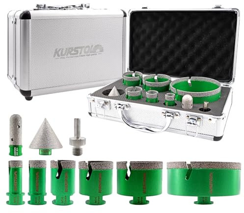 KURSTOL Punta per Trapano Diamantata Set - 6 Pezzi 20/25/35/50/68/110mm Punte Trapano, 20mm Fresa, 50mm Punte Smusso, Adattatore per Porcellana Piastrelle Ceramica Marmo Granito