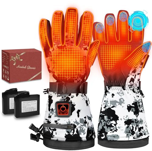 Powate Beheizbare Handschuhe für Herren Damen, 3 Stufige Beheizte Ski Handschuhe mit 7,4 V 22.2 WH Wiederaufladbare Akkus 10 Stunden Betriebsdauer, wasserdichte Zum Klettern, Radfahren, Weiß L