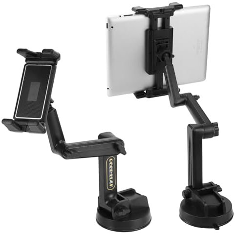 QWORK® Soporte para Tableta en el Parabrisas del Tablero de un camión/automóvil - Giratorio de 360°, múltiples Brazos de extensión y Ventosa Extra Estable - para tabletas de hasta 12,9