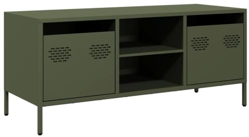 vidaXL Mobile TV Verde Oliva 101,5x39x43,5cm Acciaio Laminato a Freddo, Supporto TV, credenza TV, Mobile HiFi, Mobile Porta TV, Porta TV