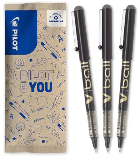 PILOT - Lot de 3 V-Ball 07 - Stylos Roller à Encre Liquide - Pointe Conique Moyenne pour une Ecriture Fluide et Précise - Séchage Rapide - Noir - Pointe Moyenne