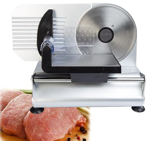 WOTZOV Cortadora de Carne Premium, cortadora de Carne, cortadora eléctrica de Alimentos para fiambres, Ajustable de 0 a 15 mm, extraíble para una fácil Limpieza, Hecha de Acero