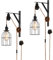 SEEBLEN Plug in Pendant Light Set of 2, Farmhouse Pulley Wall Lamp with 7-Foot Brown Plug in Cord & Switch, Industrial Hanging Lamps That Plug into Wall Outlet, Wall Sconces for Bedroom.