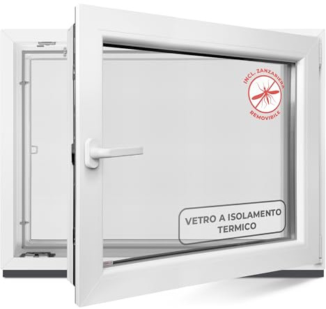 Finestra per cantina, 50 x 80 cm, 2 vetri – Finestre in plastica 60 mm profilo DIN destro – L x A: 500 x 800 mm perfetto per finestre casette da giardino, finestre del garage e cantina di casa con