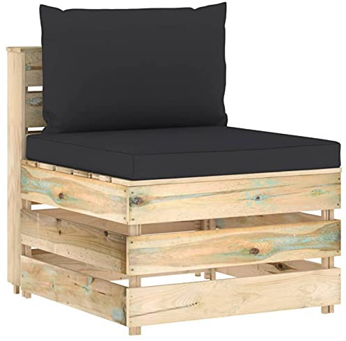 Xichuzi Modulares Mittelsofa mit Kissen, Lounge Sofa Outdoor, Garten Loungemöbel, Gartensofa, Outdoor Couch, Gartenlounge, Balkon Set Möbel, Grün Imprägniertes Holz