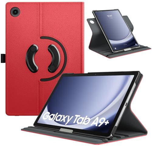 TiMOVO Funda para Samsung Galaxy Tab A9+/A9 Plus 11 Pulgadas 2023 SM-X210/X216/X218, Cubierta de Soporte Giratorio de 90 Grados, Auto Activación/Reposo para Galaxy Tab A9+ Tablet, Rojo Brillante
